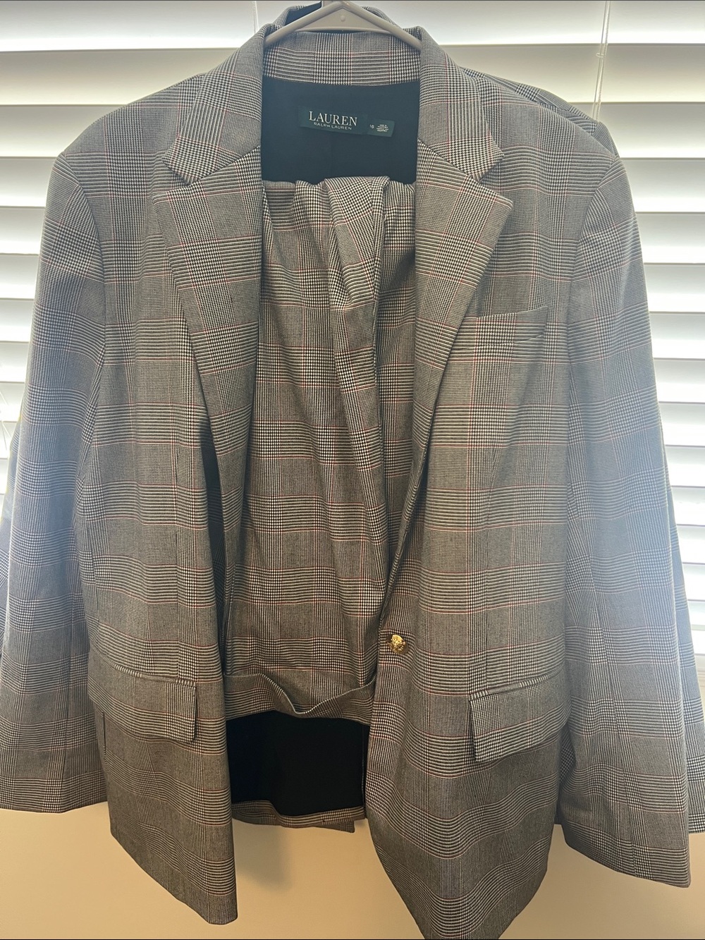 Lauren Ralph Lauren Grey Plaid SUIT SET Subtle Red Windowpane JACKET & PANT